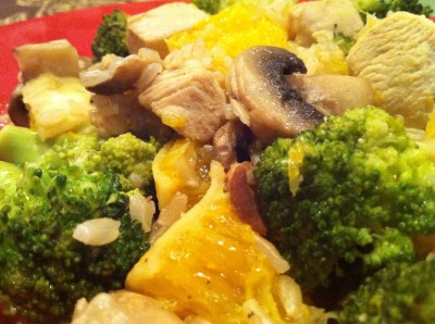 Orange Broccoli Chicken Stir Fry Close Up