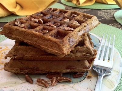 Pumpkin Flax Waffles with Fork