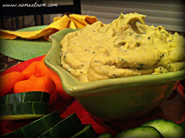 Red Lentil Basil Hummus close up with Effects