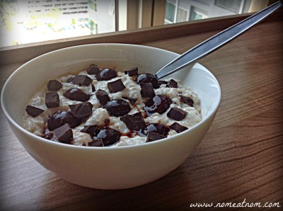 Dark Chocolate Cherry Overnight Oats Pudding with Spoon