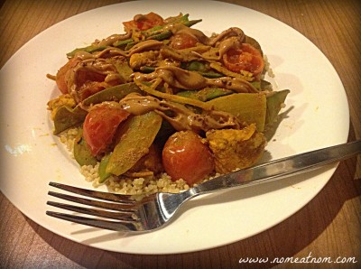 Spicy Ginger Peanut Stir Fry with Fork 